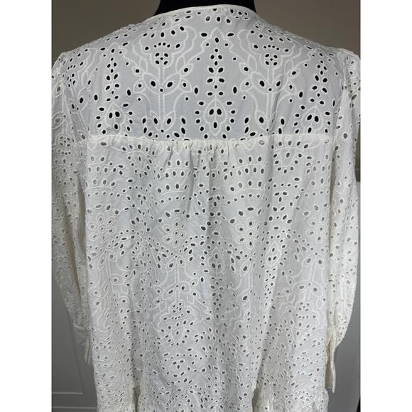 Zara The Emily Mini Babydoll Dress Mini Drop Waist Eyelet White Size L Coquette - Picture 10 of 16
